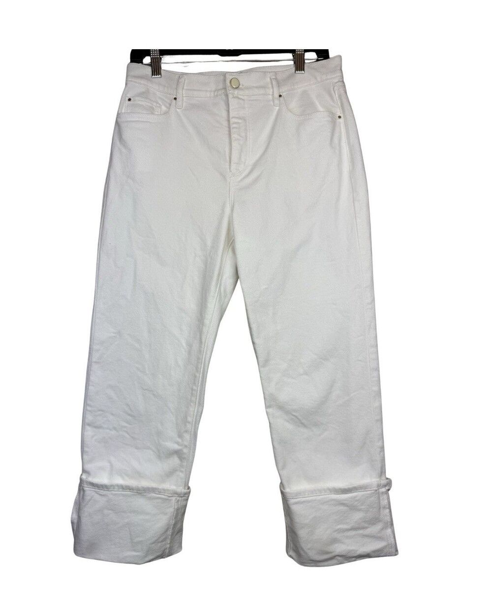 Ann Taylor‎ The Petite Cuffed Straight High Rise White Jeans Womens 8 Petite